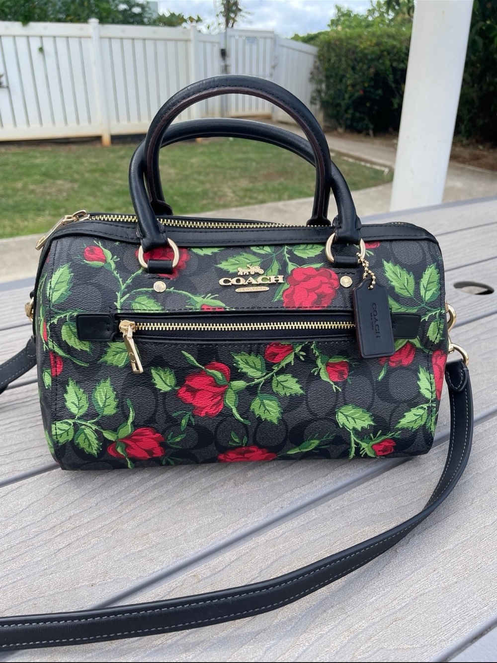 Coach Fairytale Black Medium Rowen with Red Rose Print - Picture 5 of 7